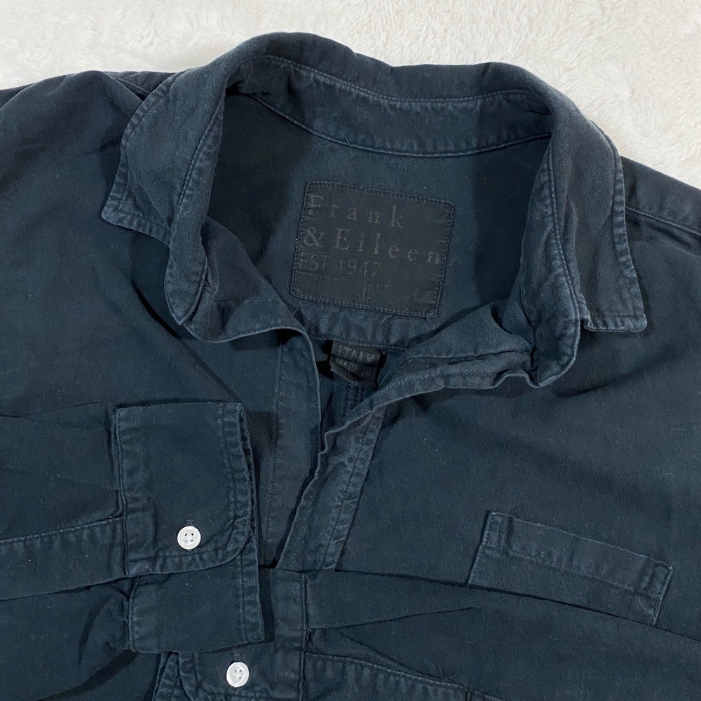 Frank & Eileen Barry Black Women L Button Down Shirt Casual Cotton Italy Made